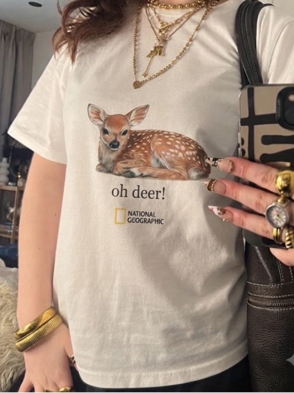 Gildan White Women's Short Sleeve Tee with Fawn Deer Graphic